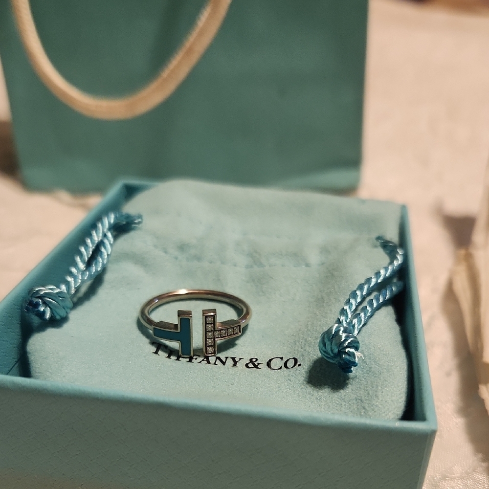 Tiffany & Co. 18K White Gold T Ring with Diamonds